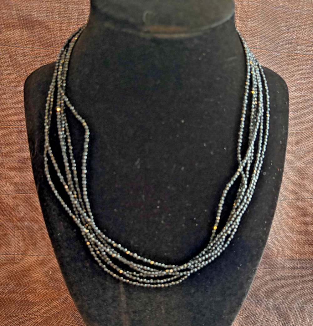 New designer BBJ Natural Black Spinel 3 Strand 925 Sterling Necklace 36" JTV NIB